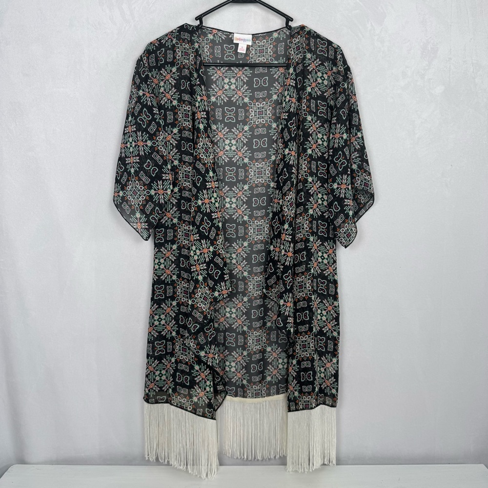 LuLaRoe Beach Kimono with Fringe Floral Geometric Boho Size Small